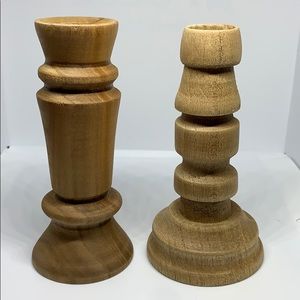 Set of wooden mix matched candle stick holders